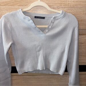 Brandy Melville Blue/Gray Ribbed Women's Cropped Long Sleeve Top